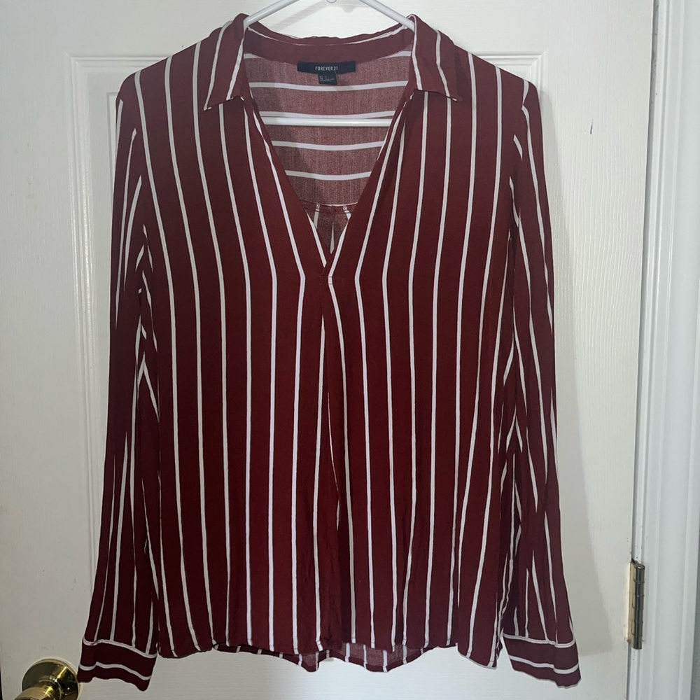 F21 Maroon Longsleeve Blouse (Large)
